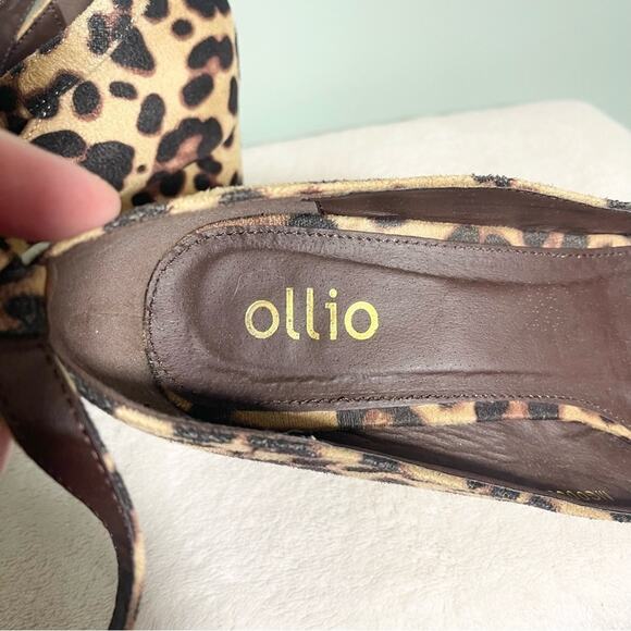 Ollio Women's Brown Leopard Faux Suede Chunky Mid-Heel Ankle Strap Pumps Size 9 - Picture 11 of 13
